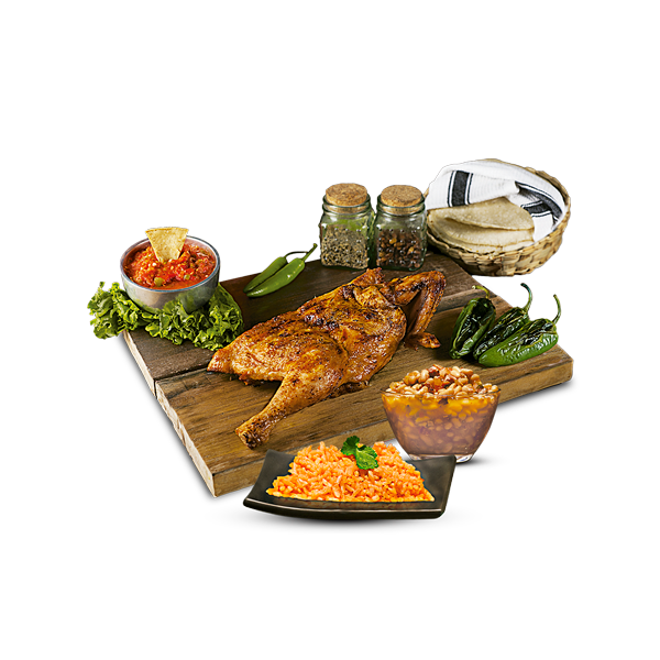 Medio pollo con arroz y frijoles