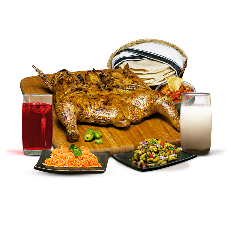 1 pollo completo + 2 complementos + 2 aguas 500ml